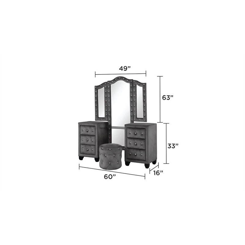 Hazel Modern Style 4-Piece King Vanity Bedroom Set made with Wood in Gray