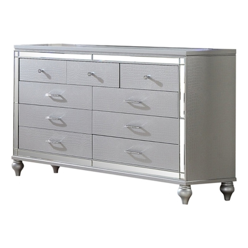 Sterling Mirror Framed Dresser Made With Wood in Silver Color