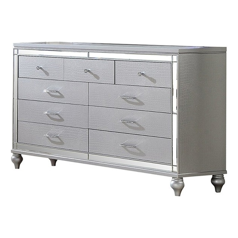 Sterling Mirror Framed Dresser Made With Wood in Silver Color