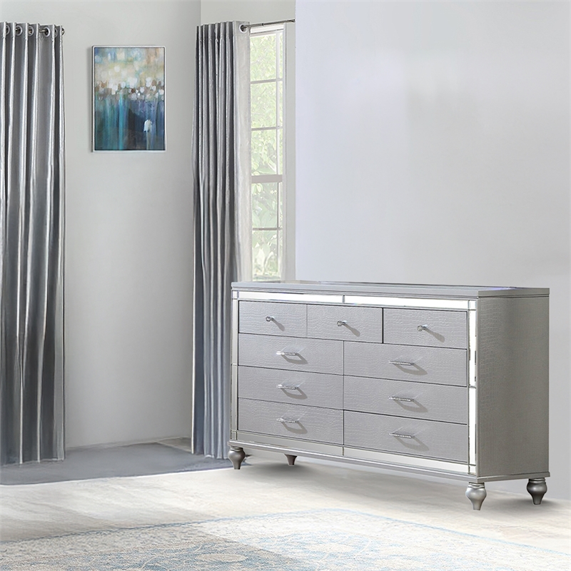 Sterling Mirror Framed Dresser Made With Wood in Silver Color