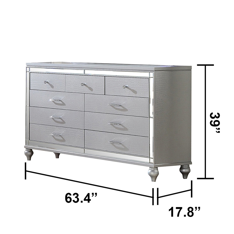 Sterling Mirror Framed Dresser Made With Wood in Silver Color