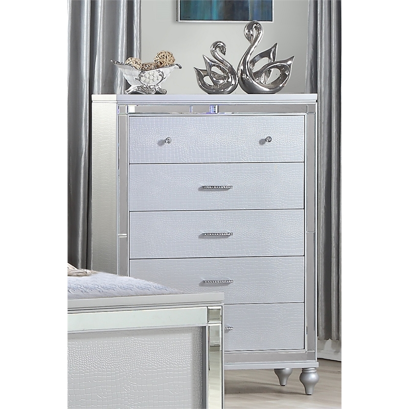 Sterling Mirror Framed Chest Made With Wood in Silver Color