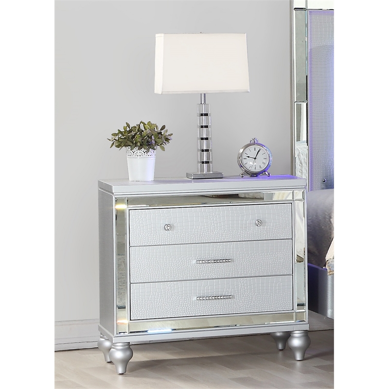 Sterling Mirror Framed Nightstand Made with Wood in Silver