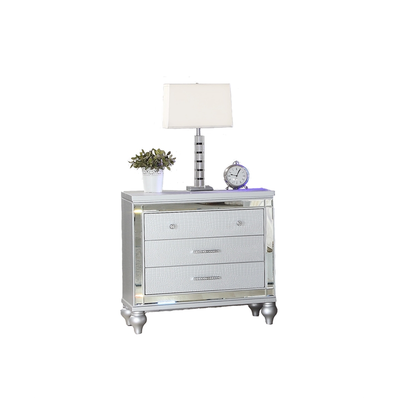 Sterling Mirror Framed Nightstand Made with Wood in Silver