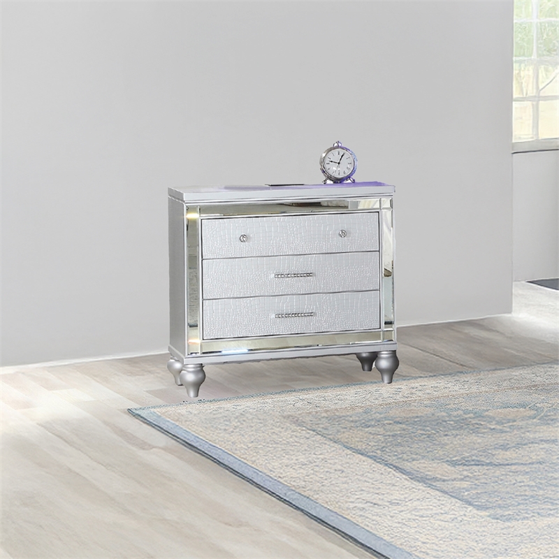 Sterling Mirror Framed Nightstand Made with Wood in Silver
