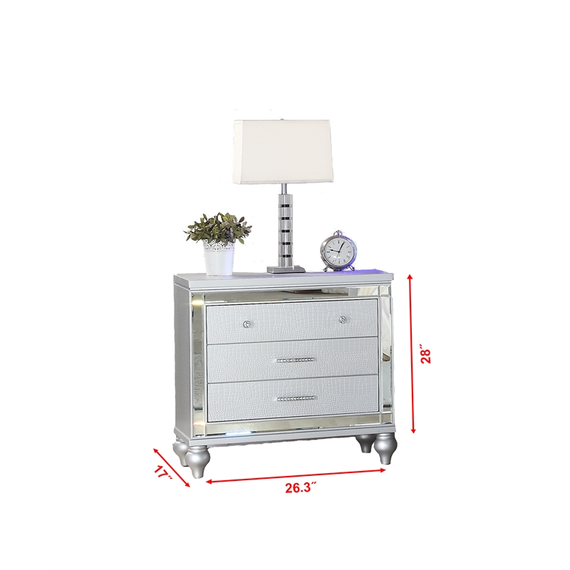 Sterling Full 5 PC LED Bedroom set made with wood in Silver Color
