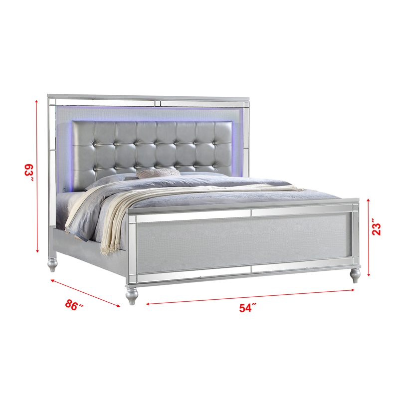 Sterling Full 5 PC LED Bedroom set made with wood in Silver Color
