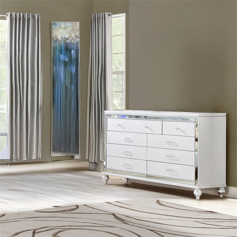 Sterling Mirror Framed Dresser Made With Wood in White Color