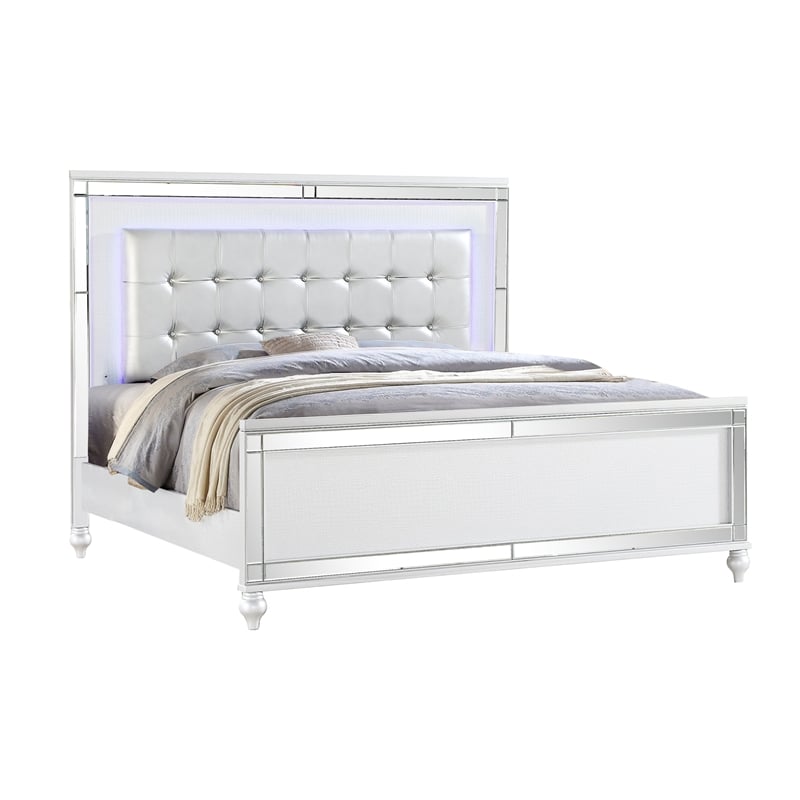 Sterling Full Size Upholstered LED Bed made with wood in White Color