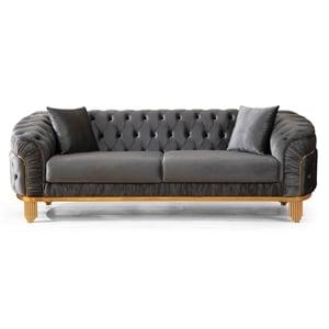 Vanessa Tufted Upholstery Sofa finished with Velvet Fabric in Gray