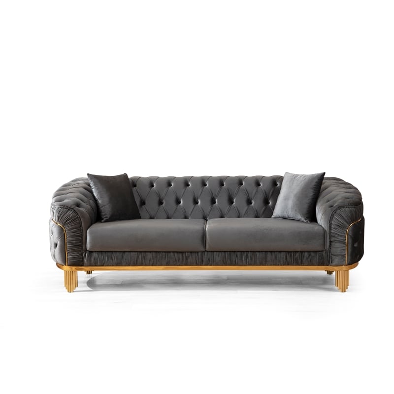 Vanessa 2 Piece Tufted Upholstery Sofa set finished with Velvet Fabric in Gray