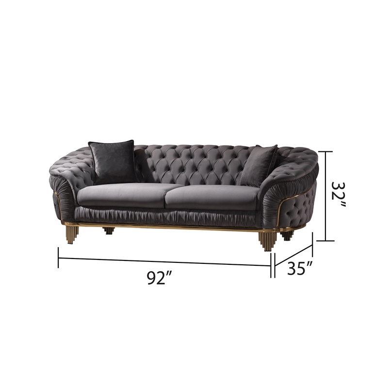 Vanessa 3 Piece Living Room Set Made With Velvet Upholstery in Gray