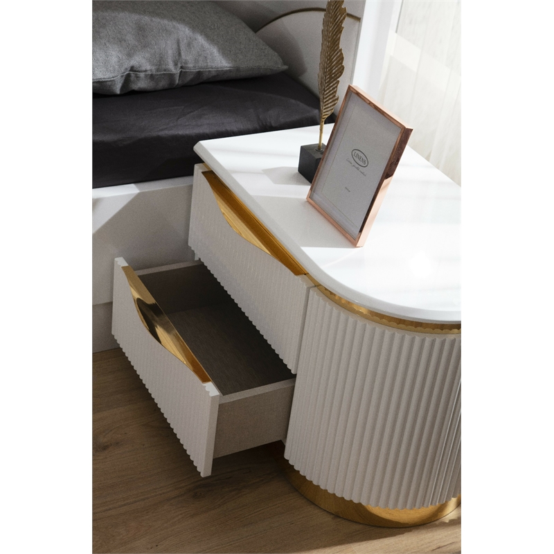 Laura Gold Detailed Left Nightstand made with Wood in White Color