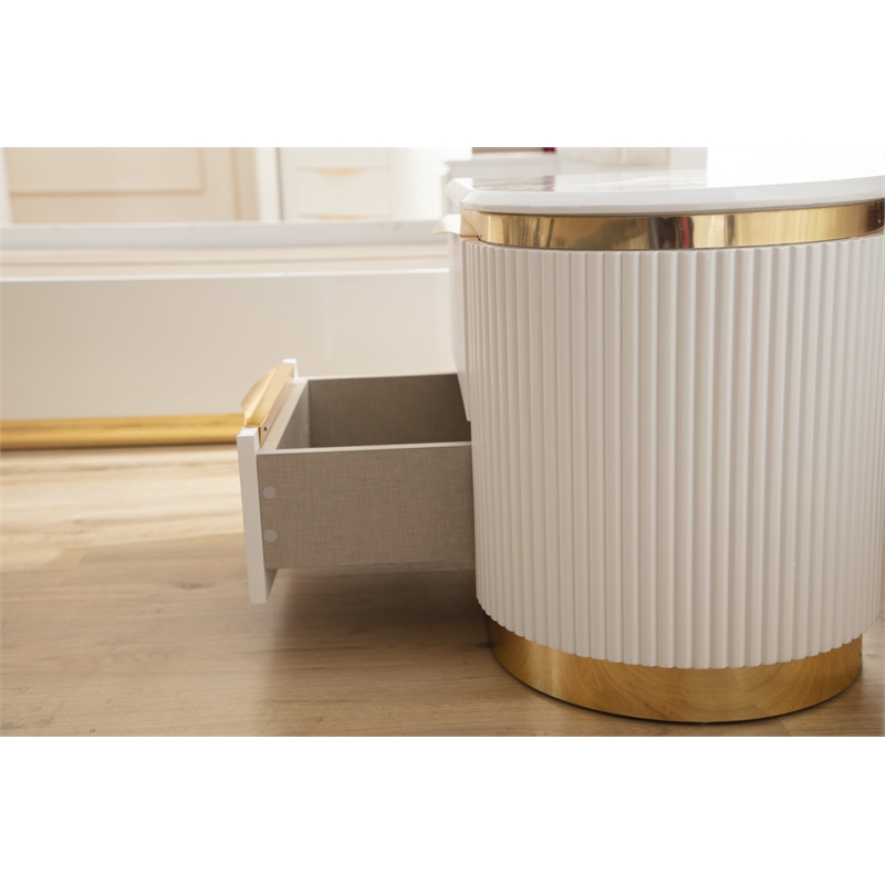 Laura Gold Detailed Left Nightstand made with Wood in White Color