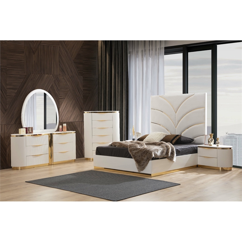Laura Gold Detailed Left Nightstand made with Wood in White Color