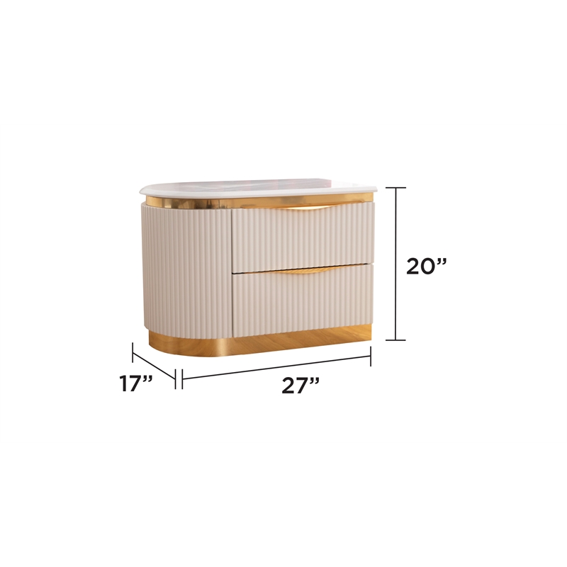 Laura Gold Detailed Left Nightstand made with Wood in White Color