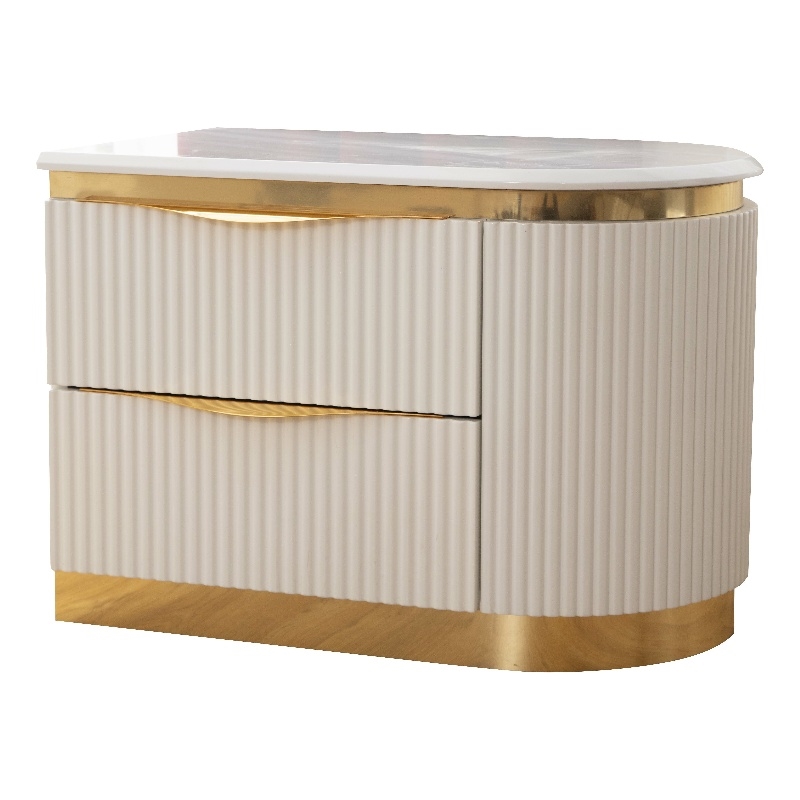 Laura Gold Detailed Left Nightstand made with Wood in White Color