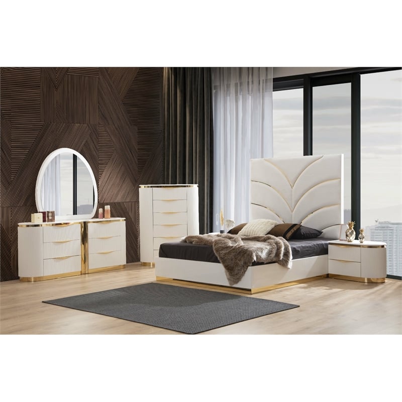 Laura Gold Detailed Queen Size Upholstery Bed made with Wood in White
