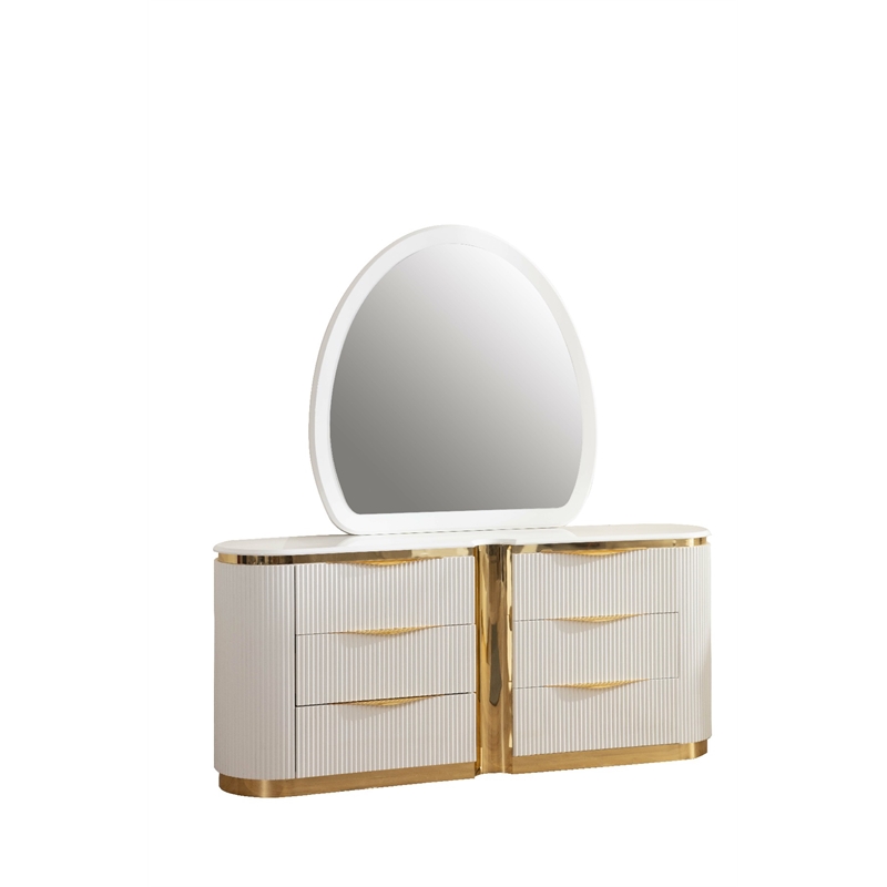Laura Gold Detailed Modern Style Dresser made with Wood in White Color