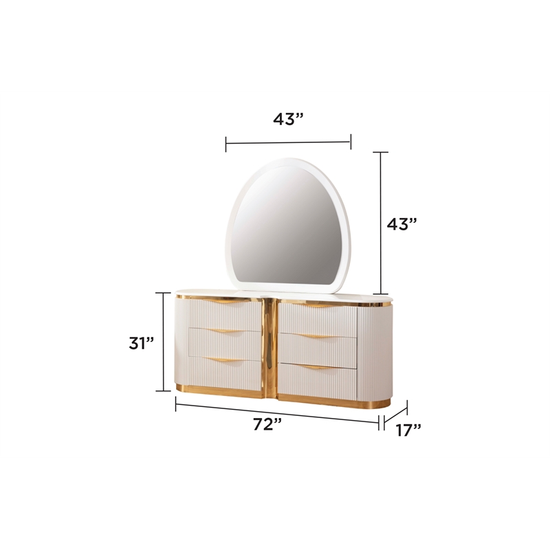 Laura Gold Detailed Modern Style Dresser made with Wood in White Color