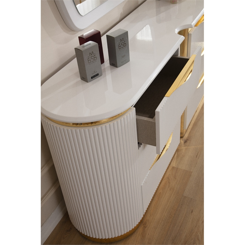 Laura Gold Detailed Modern Style Dresser made with Wood in White Color