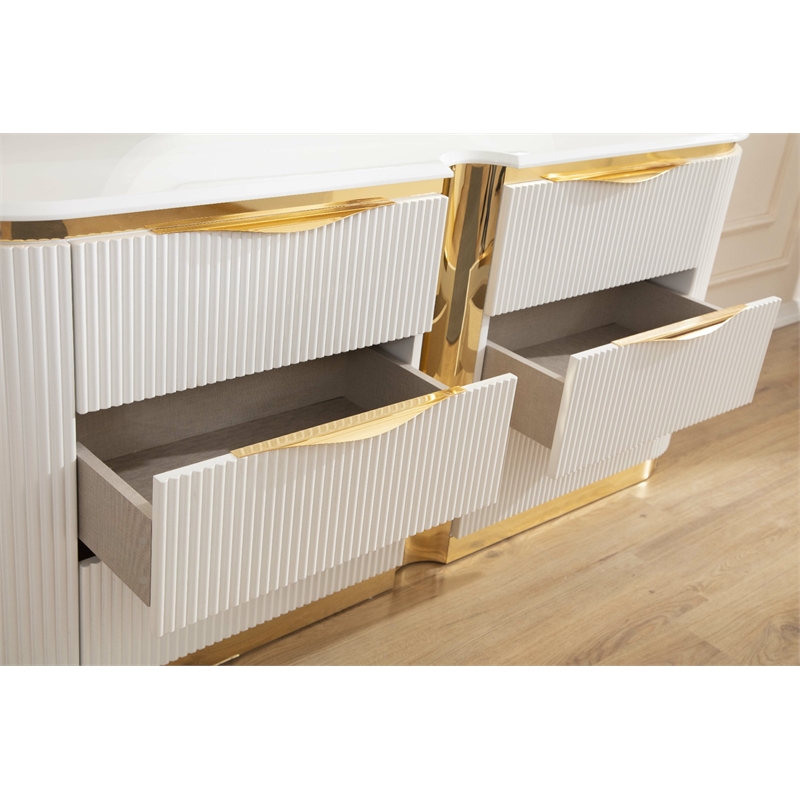 Laura Gold Detailed Modern Style Dresser made with Wood in White Color