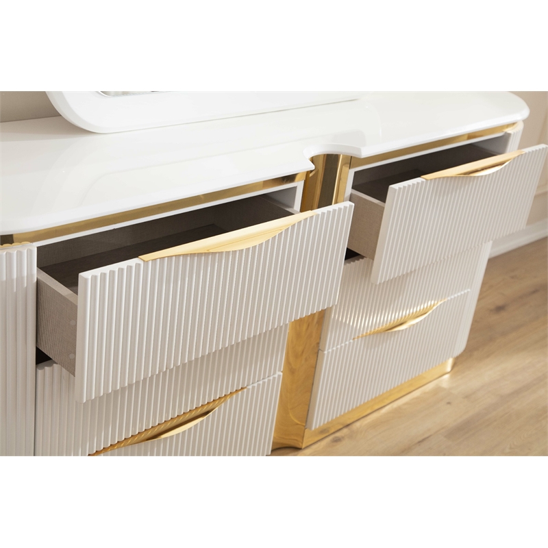 Laura Gold Detailed Modern Style Dresser made with Wood in White Color