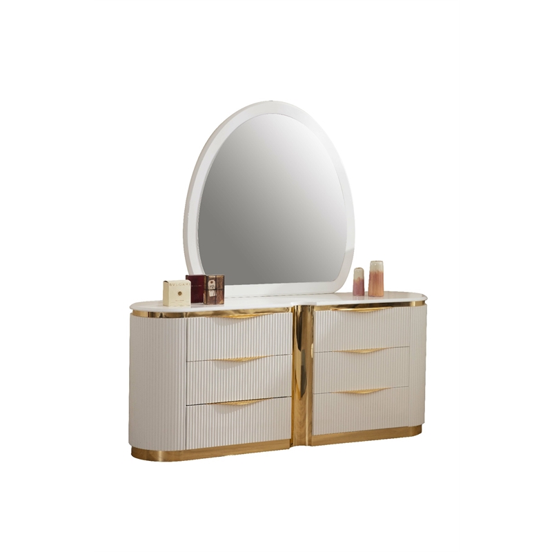 Laura Gold Detailed Modern Style Dresser made with Wood in White Color