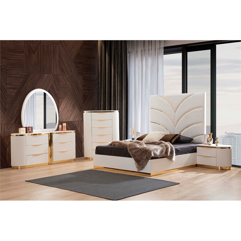 Laura Gold Detailed Modern Style Dresser made with Wood in White Color