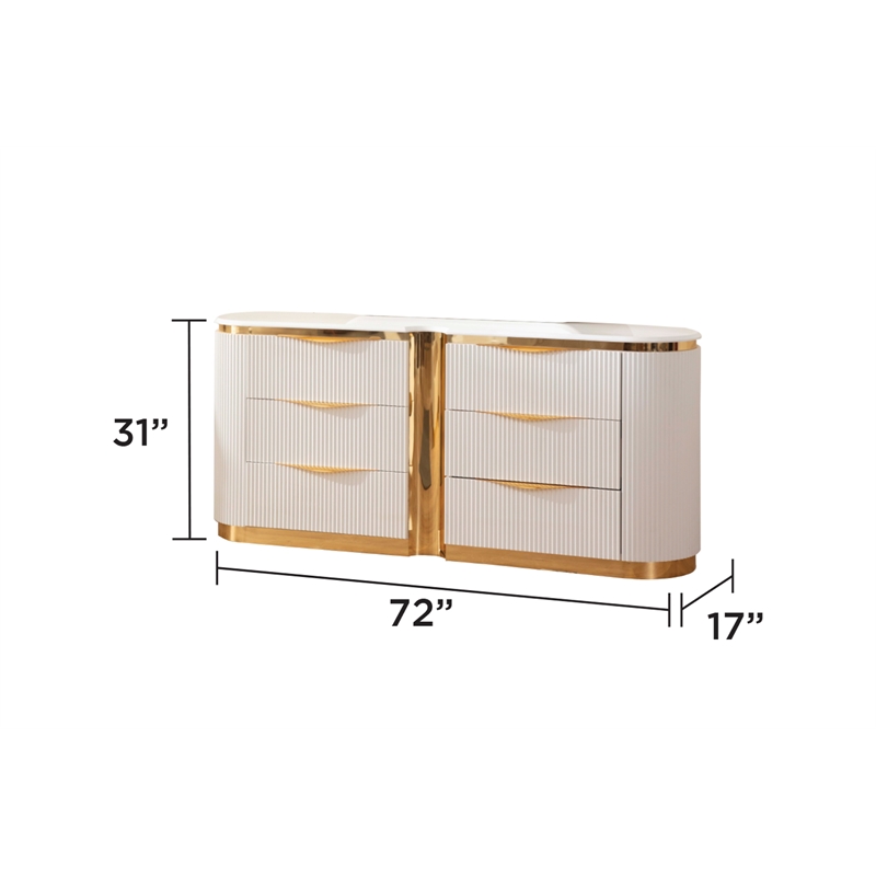 Laura Gold Detailed Modern Style Dresser made with Wood in White Color