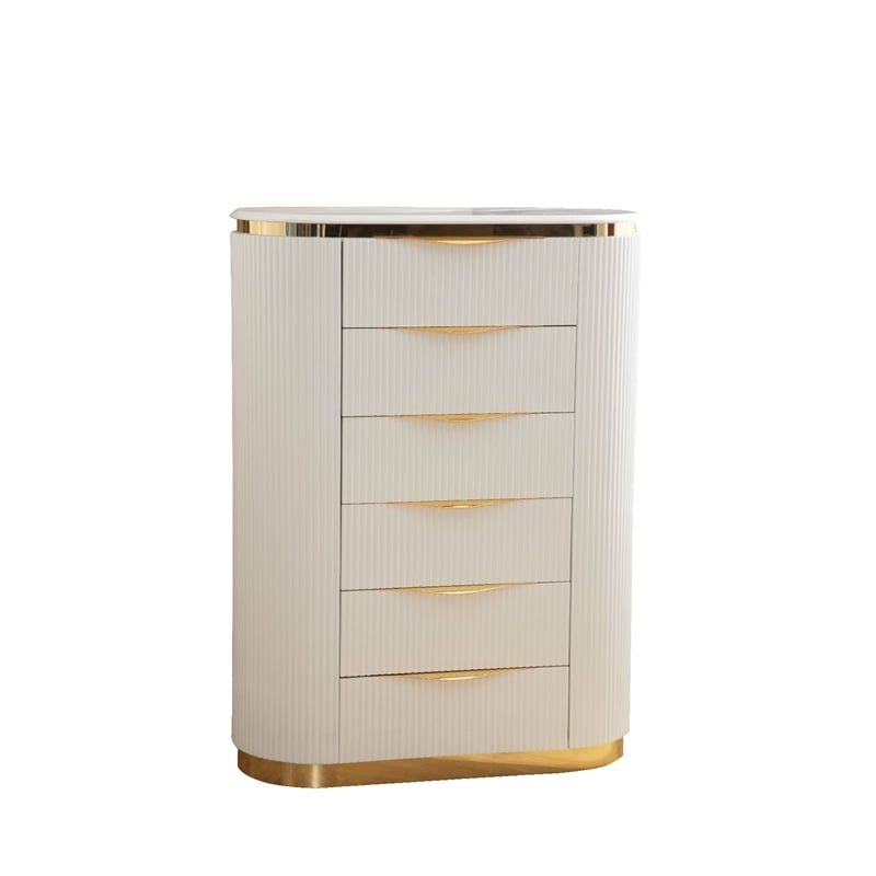 Laura Gold Detailed Chest made with Wood in White