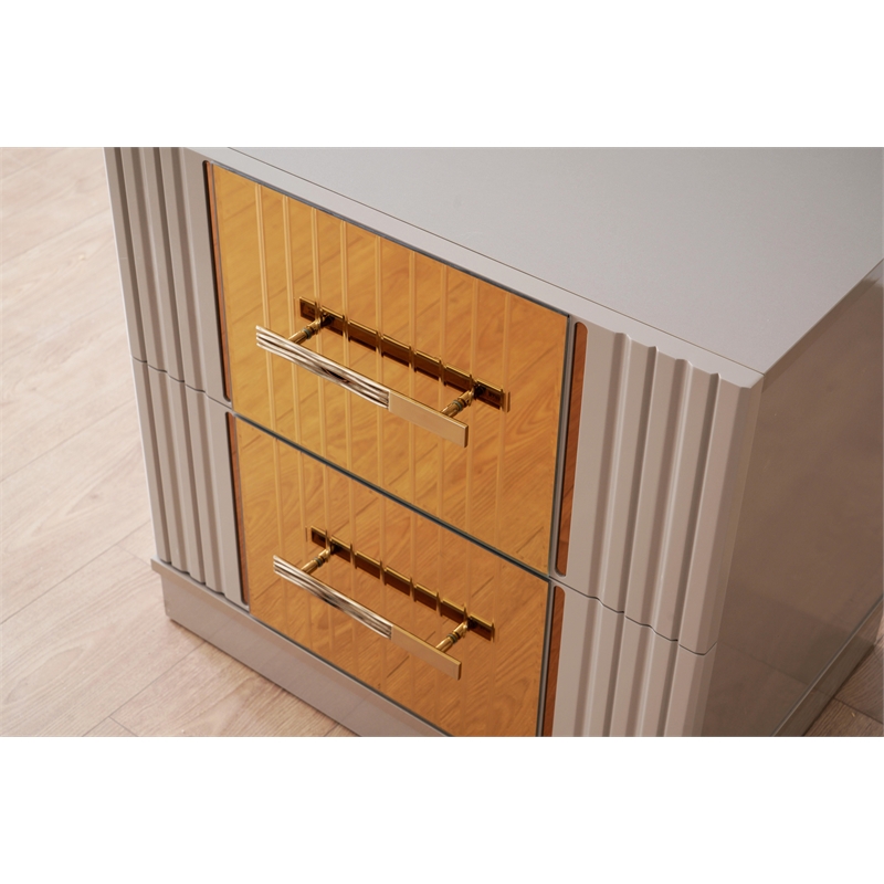 Lorenzo Modern Style Gold Detailed Nightstand made with Wood in  Gray