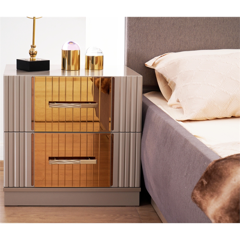 Lorenzo Modern Style Gold Detailed Nightstand made with Wood in  Gray