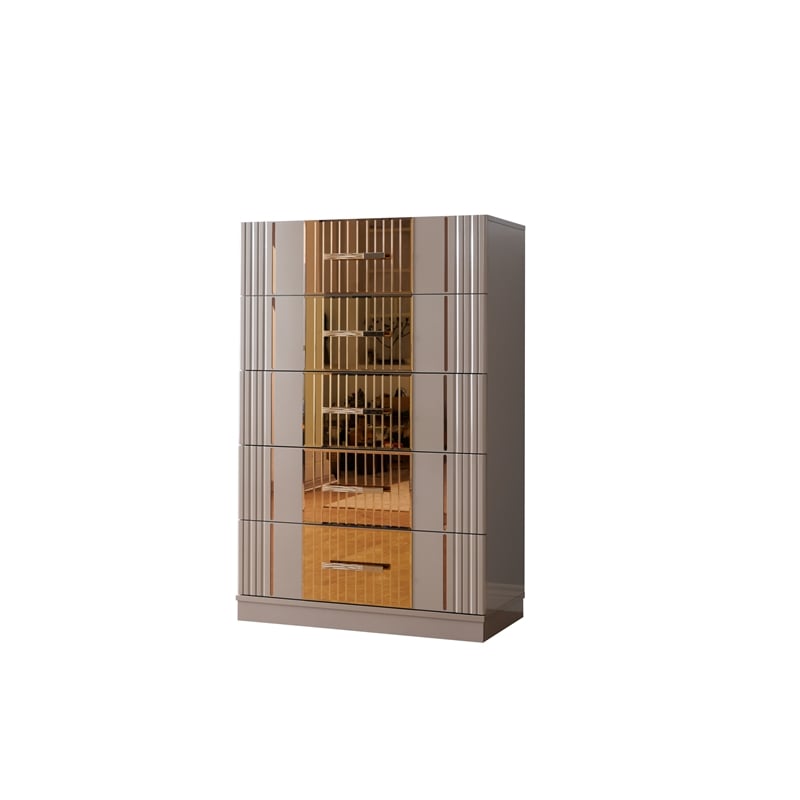 Lorenzo Gold Detailed Chest made with Wood and Gold accents in Gray
