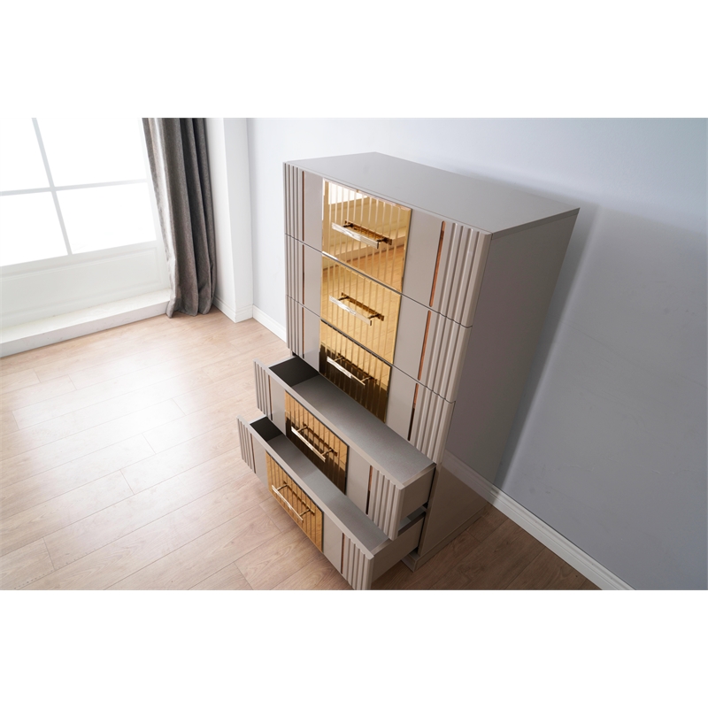 Lorenzo Gold Detailed Chest made with Wood and Gold accents in Gray