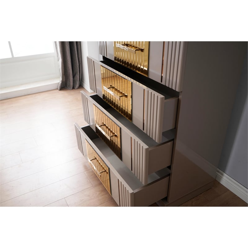 Lorenzo Gold Detailed Chest made with Wood and Gold accents in Gray