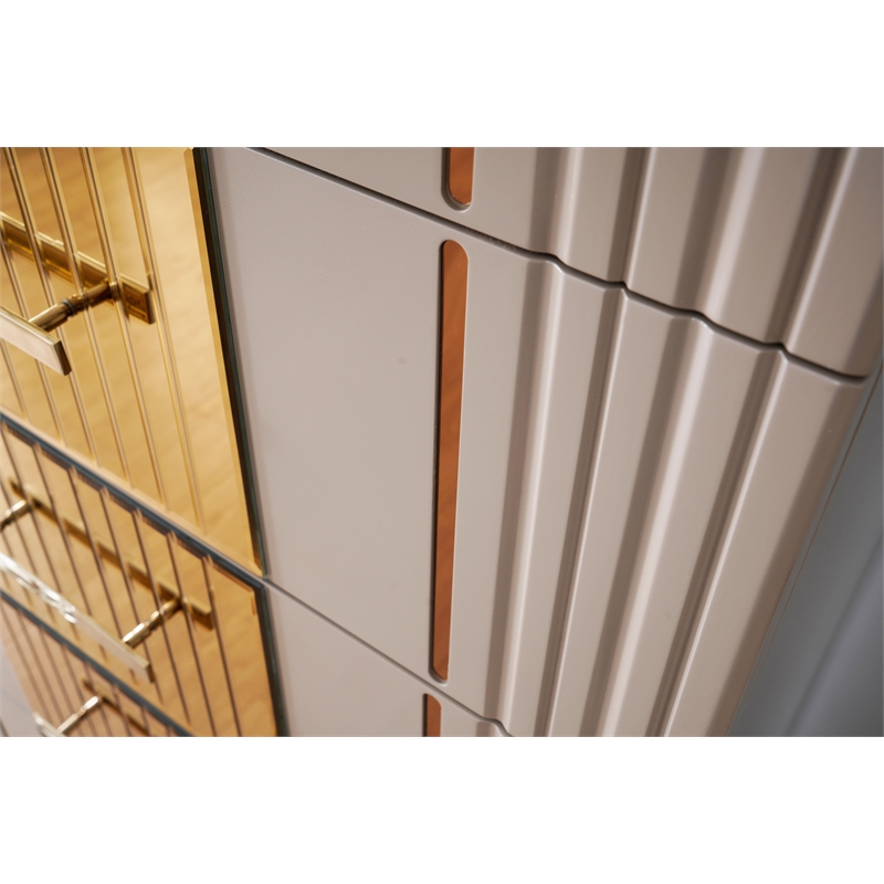 Lorenzo Gold Detailed Chest made with Wood and Gold accents in Gray