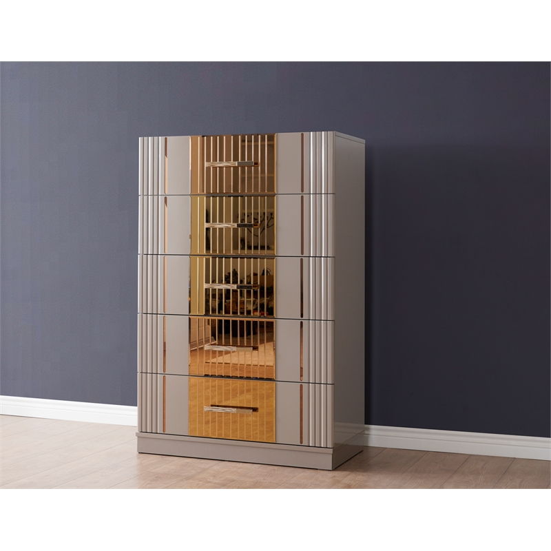 Lorenzo Gold Detailed Chest made with Wood and Gold accents in Gray