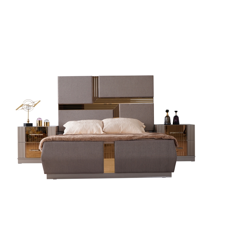 Lorenzo Modern Gold Detailed Tufted King Bed made with Wood in River Sand Gray
