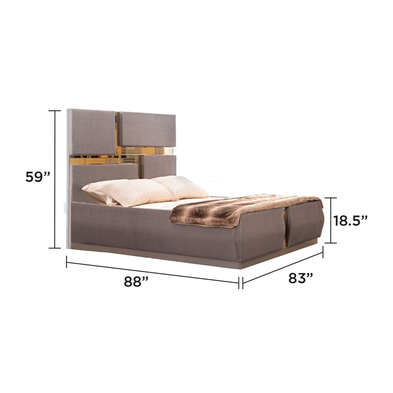 Lorenzo Modern Gold Detailed Tufted King Bed made with Wood in River Sand Gray