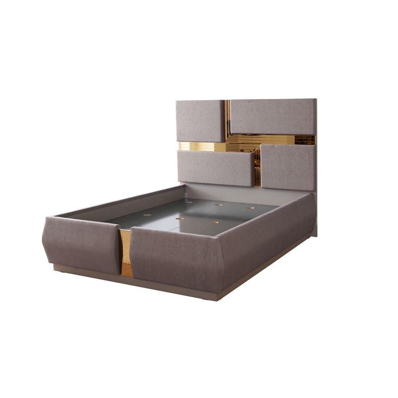 Lorenzo Modern Gold Detailed Tufted King Bed made with Wood in River Sand Gray