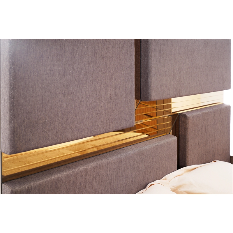Lorenzo Modern Gold Detailed Tufted King Bed made with Wood in River Sand Gray