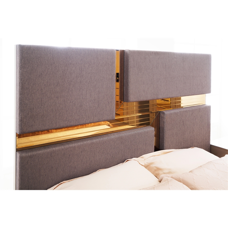 Lorenzo Modern Gold Detailed Tufted King Bed made with Wood in River Sand Gray