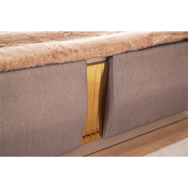 Lorenzo Modern Gold Detailed Tufted King Bed made with Wood in River Sand Gray