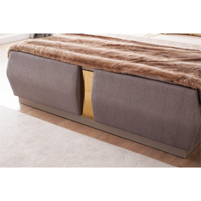 Lorenzo Modern Gold Detailed Tufted King Bed made with Wood in River Sand Gray