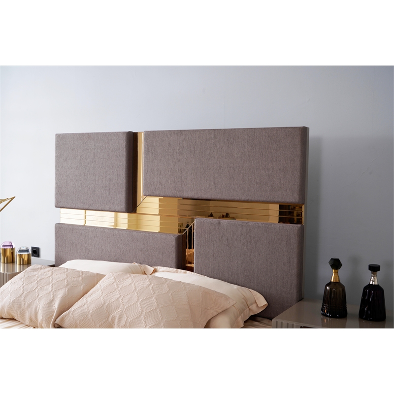 Lorenzo Modern Gold Detailed Tufted King Bed made with Wood in River Sand Gray