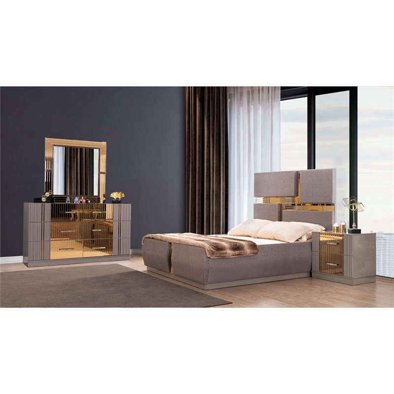 Lorenzo King 4PC Tufted Upholstery Bedroom set made with Wood in River Sand Gray