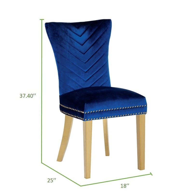 Eva 2 Piece Gold Legs Dining Chairs Finished with Velvet Fabric in Blue