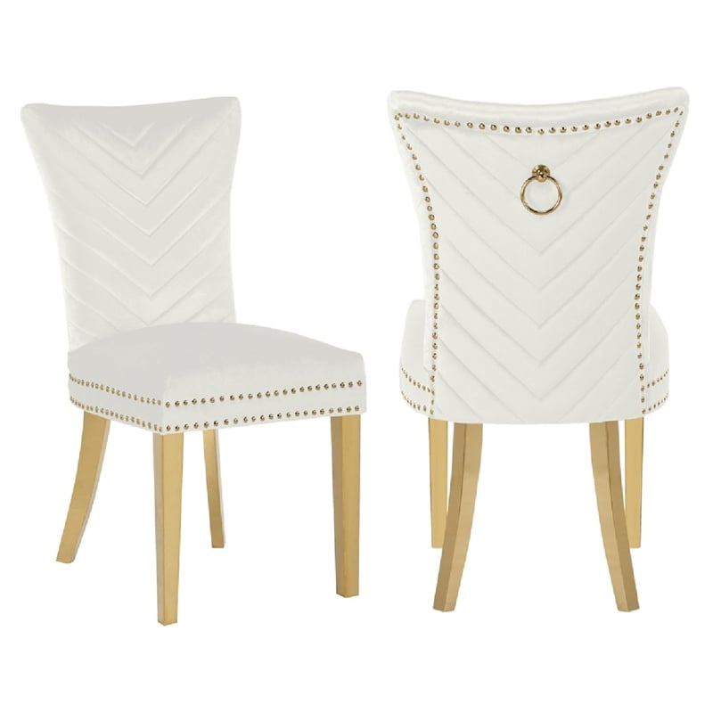Eva 2 Piece Gold Legs Dining Chairs Finished with Velvet Fabric in Beige