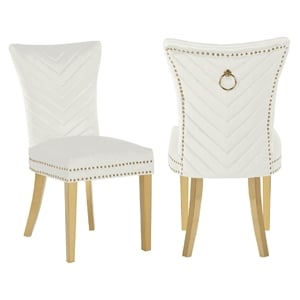 Eva 2 Piece Gold Legs Dining Chairs Finished with Velvet Fabric in Beige